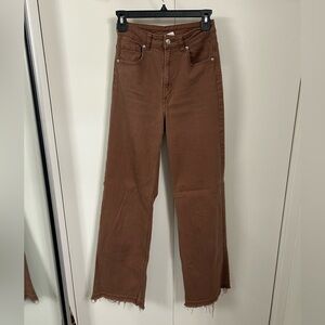 Brown Wide Leg Women's Jeans Distressed Hem